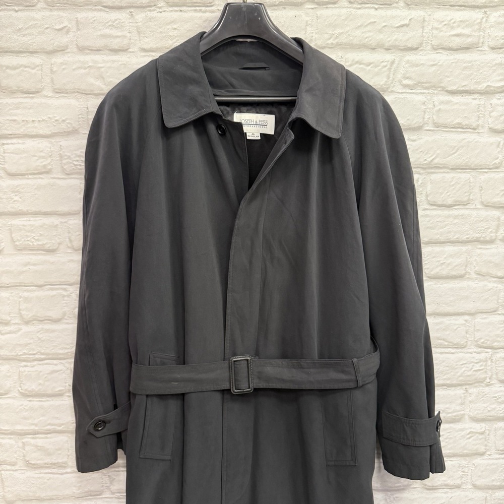 Joseph & Feiss International Men's Long Belted Trench Over Coat Black 42 Regular
